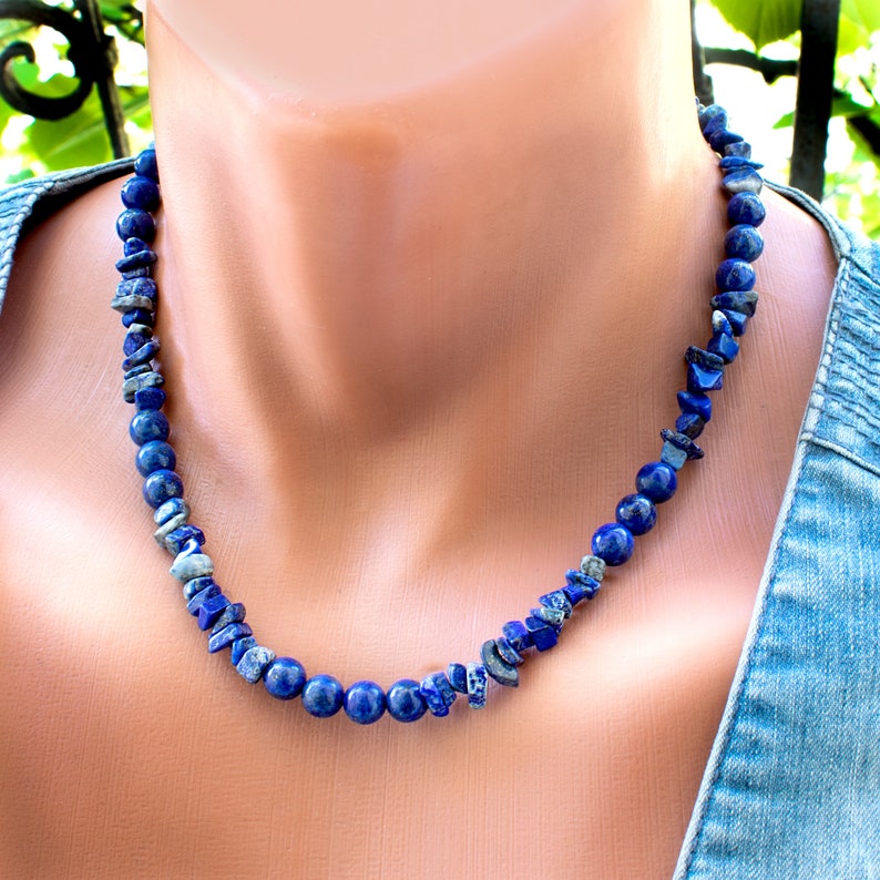 Collar de Lapislázuli con Cuentas Redondas y en Bruto Joyería con Piedras Preciosas Azules SD40 imagen 2