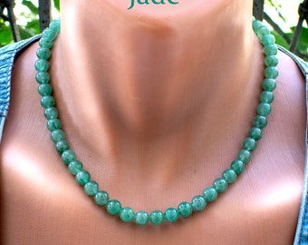 Jade Necklace • 8mm Round Gemstone Beads Jewelry • SD40