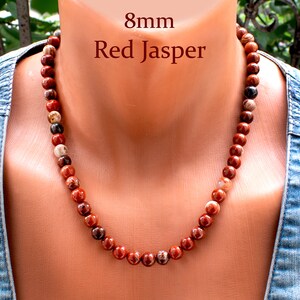 Rode jaspis kralenketting • Rode jaspis ketting • Herenjaspis ketting • Aardse tinten ketting • Jaspis stenen ketting • Cadeau voor mannen • SD60