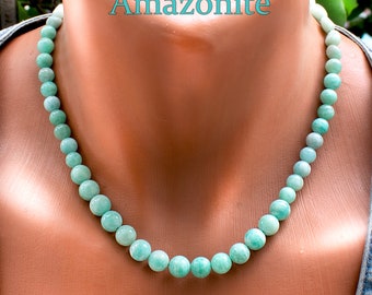 Amazonite Statement Necklace • Bold Gemstone Jewelry • Natural Stone Necklace • SD40