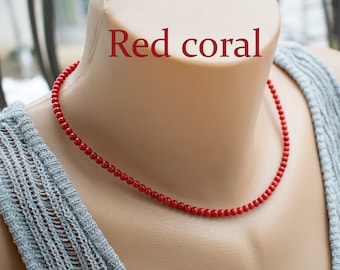 Adriatic Red Coral Necklace 3mm Authentic Adriatic Coral Necklace croatian Traditional Jewelry minimalist Necklace Vintage ethnic Jewelry Etsy
