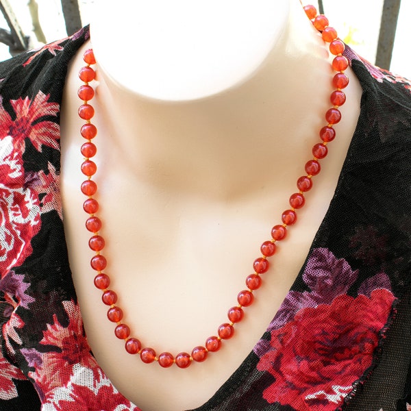 Vibrant Carnelian Necklace • Handmade Knotted Jewelry • Gemstone Accessory • SD43