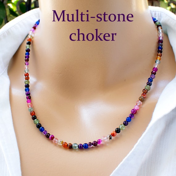 Multi Stone Bead Necklace for Women Multi Color Womens Necklace