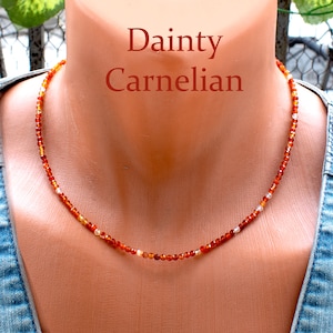 Dainty Carnelian Bead Necklace For Women • Carnelian Womens Beaded Choker • Carnelian Jewelry • August Birthstone • SD43