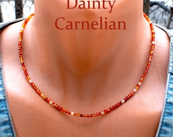 Dainty Carnelian Bead Necklace For Women • Carnelian Womens Beaded Choker • Carnelian Jewelry • August Birthstone • SD43