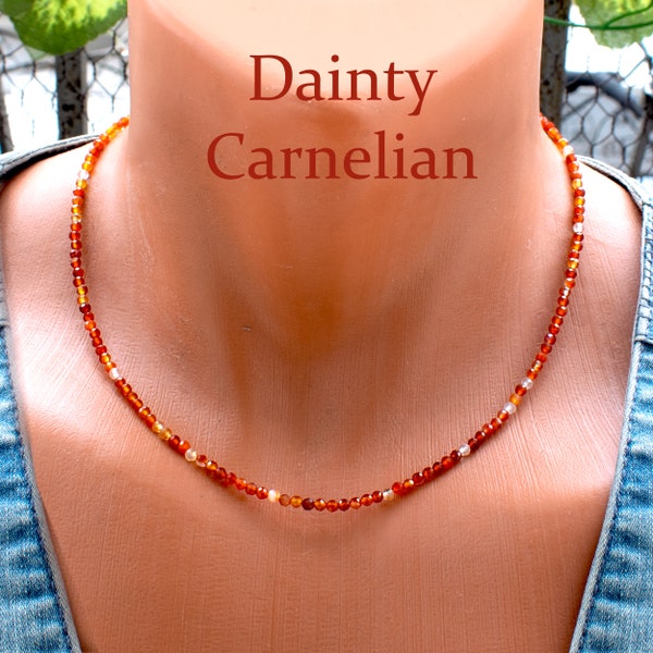 Dainty Carnelian Bead Necklace For Women • Carnelian Womens Beaded Choker • Carnelian Jewelry • August Birthstone • SD43