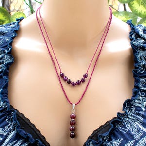 Dark Strawberry Quartz Necklace, Strawberry Quartz  Beaded, Strawberry Quartz Pendant | Wine Red Handcrafted Artisan Gemstone Jewelry • SD57