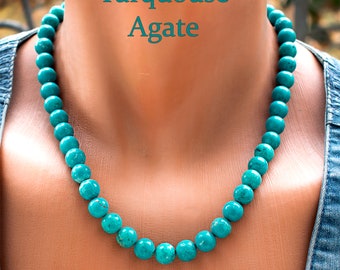 10 mm ronde turquoise agaat kralenketting • Groene turquoise edelsteen sieraden • SD40