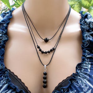 Black Onyx Necklace, Onyx Choker Necklace, Onyx Faceted Bead Necklace, Onyx Pendant | Minimalist Handcrafted Artisan Gemstone Jewelry • SD68