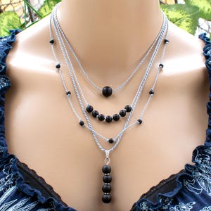 Minimalist Black Matte Onyx Necklace, Onyx Choker, Onyx Beaded Necklace, Onyx Pendant, Satellite | Handcrafted Artisan Gemstone Jewelry SD68