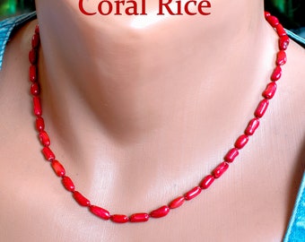 Red Coral Rice Necklace • Delicate Coral Jewelry • Hand-Knotted Elegance • SD43