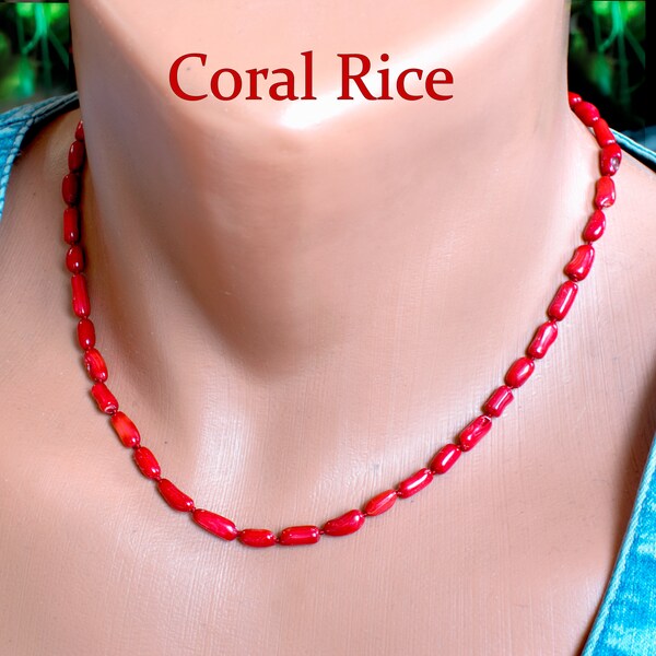 Collier de riz en corail rouge • Bijoux en corail délicats • Élégance noué à la main • SD43