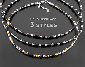 Collana da uomo con perline Heishi in onice nera, gioiello regolabile in ematite