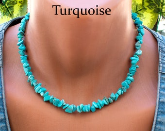 Turquoise Raw Beads Necklace • Chip, Nugget Stone Jewelry • Choker Necklace • SD25
