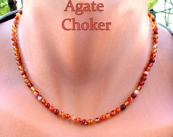 Collar de gargantilla con cuentas de ágata naranja • Collar anudado de piedra pequeña • Regalo para ella, novia • SD43