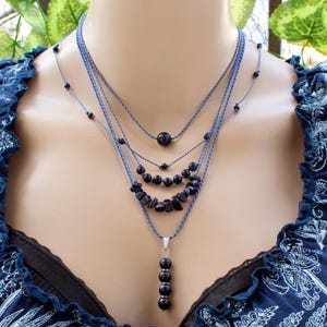 Blue Sandstone Necklace, Blue Goldstone Necklace, Choker, Sandstone Beaded, Chips, Pendant | Minimalist Handcrafted Artisan Jewelry • SD68