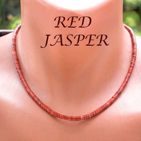 Red Jasper Heishi Necklace • Jasper Choker Necklace •  4mm Earthy Jasper Beads Jewelry • SD43