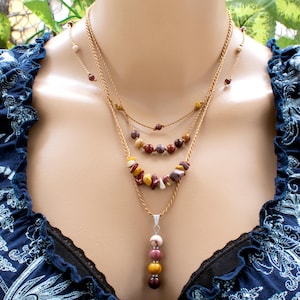 Mookaite Jasper Necklace, Mookaite Beaded, Chips, Pendant, Colorful Satellite | Minimalist Handcrafted Artisan Gemstone Jewelry • SD57