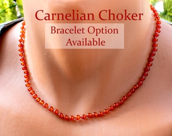Carnelian Choker Necklace Bracelet Set, Red Carnelian Beaded Jewelry For Women, Spring  Summer SD50