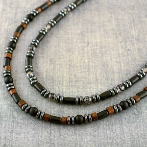 Mens Choker Necklace Bead Choker For Men Mens Beaded Necklace Onyx And Hematite Wood And Stone Black And Brown SD34 zdjęcie 5