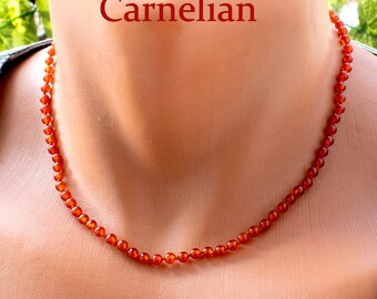 Carneool kralen choker ketting • Kleine stenen geknoopte sieraden • Levendige, Boho edelsteen • SD43