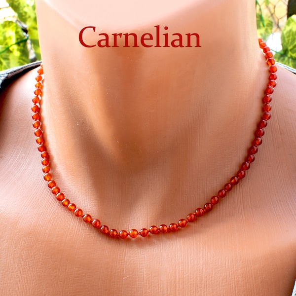 Carnelian Beaded Choker Necklace • Small Stone Knotted Jewelry • Vibrant, Boho Gemstone • SD34