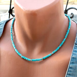 Turquoise Silver Necklace • 4mm Small Blue Bead Necklace For Women • Choker • Dainty •  Layering • Handmade Turquoise Jewelry • Gift • SD30