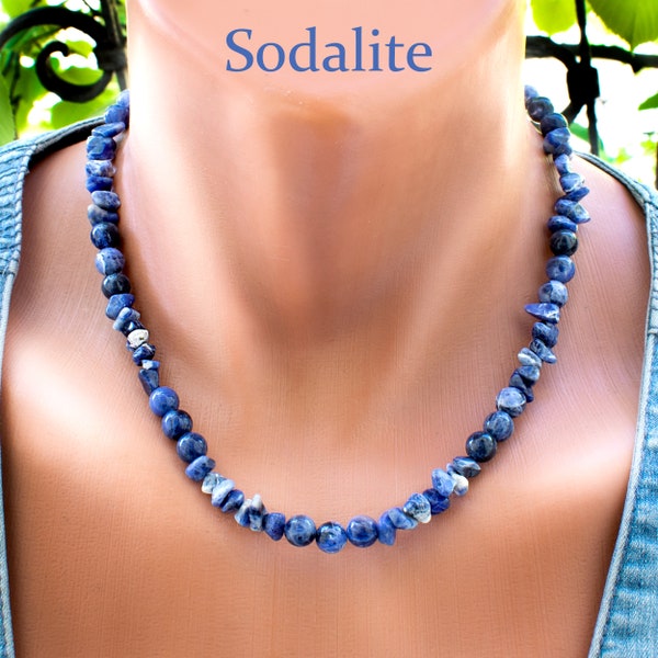 Rohe und runde Sodalith Halskette • Denim Blue Sodalite Schmuck • Statement Halskette • SD43