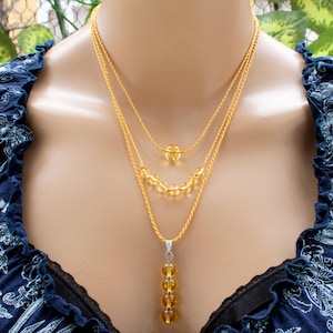 Citrine Necklace, Citrine Choker, Citrine Beaded Necklace, Pendant, Satellite | Yellow Minimalist Handcrafted Artisan Gemstone Jewelry SD57
