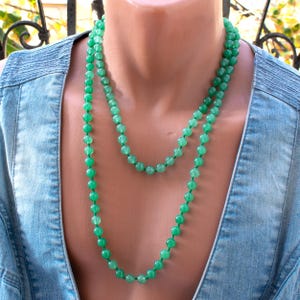 Green Jade Necklace • March Birthstone • Jade Bead Necklace • Nephrite Necklace • 48 in Long Hand Knotted Artisan • Mothers Day Gift • SD12