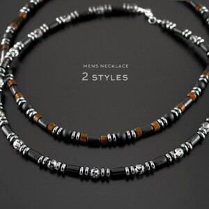 Mens Choker Necklace Bead Choker For Men Mens Beaded Necklace Onyx And Hematite Wood And Stone Black And Brown SD34 zdjęcie 1