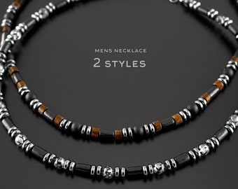 Mens Choker Necklace • Bead Choker For Men • Mens Beaded Necklace • Onyx And Hematite • Wood And Stone • Black And Brown • SD34