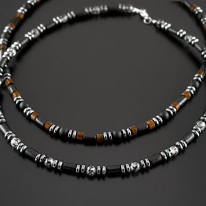 Mens Choker Necklace Bead Choker For Men Mens Beaded Necklace Onyx And Hematite Wood And Stone Black And Brown SD34 zdjęcie 2