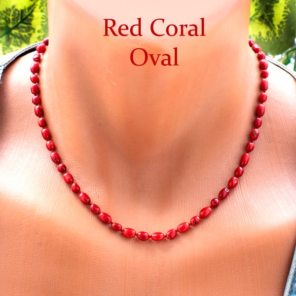 Red Coral Oval Necklace • Hand-Knotted Coral Choker Jewelry • SD40
