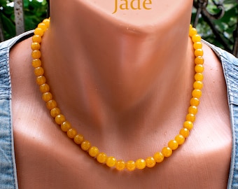 Yellow to Orange Jade Necklace  •  Jade Bead Necklace  • Nephrite Jade  •  Necklace For Womens  •  Jade Jewelry • SD40