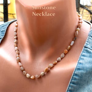 Sunstone Necklace: Peach Gemstone Beads • Knotted Natural Stone Jewelry • 18 inch • SD50