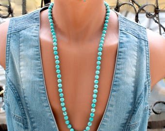Collana lunga turchese, collana con perline di pietre preziose per uomo e donna, gioielli in pietra 30 pollici SD50