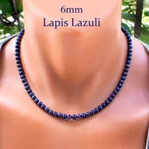 Gargantilla de lapislázuli para hombres y mujeres • Collar de lapislázuli para hombre hecho a mano • Collar de cuentas de lapislázuli azul • Collar de cuentas para hombre • SD25