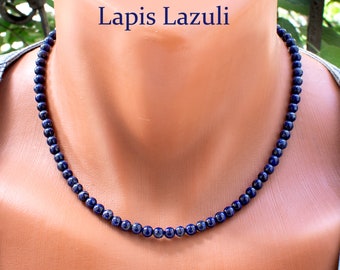 Lapis Lazuli Beaded Choker Necklace • Dark Blue Gemstone Jewelry • Handcrafted Elegance • SD43