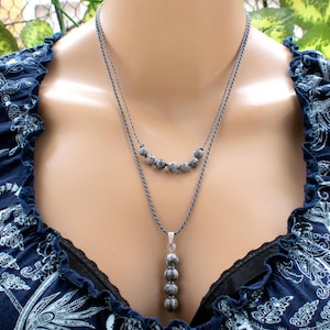 Gray Crazy Lace Jasper Necklace, Gray Map Stone Necklace, Jasper Beaded , Pendant | Minimalist Handcrafted Artisan Gemstone Jewelry • SD57