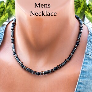 Mens Choker Necklace Bead Choker For Men Mens Beaded Necklace Onyx And Hematite Wood And Stone Black And Brown SD34 zdjęcie 2