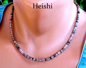 Roze en zwarte rhodoniet Heishi ketting • Rhodoniet choker • 4 mm stenen sieraden • SD43