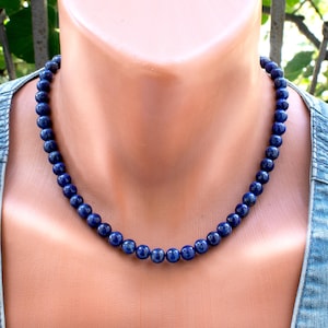 Lapis lazuli-ketting heren • Blauwe lapis-ketting • Lapis-kralenketting • Lapissteen-sieraden voor heren • Blauwe edelsteenketting voor heren • SD50