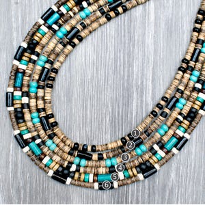 Turkoois kralenketting heren • Turkoois ketting heren • Surferketting voor heren • Herenketting • Boho, strand • Onyx, houten kralen • SD60