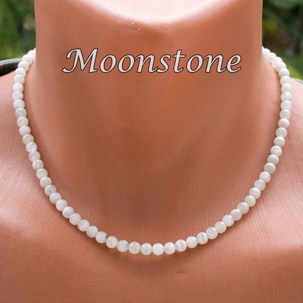 Moonstone Necklace • White Moon Stone Bead Choker Necklace For Women • Moonstone Jewelry • SD43