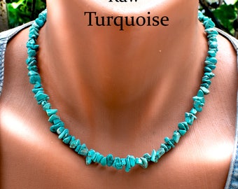 Turquoise Raw Beads Necklace • Chip, Nugget Stone Jewelry • Choker Necklace • SD25