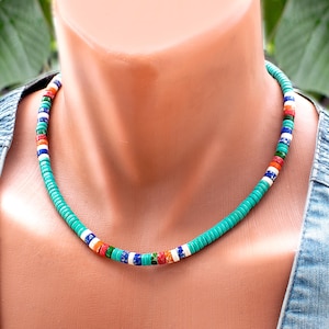 Op het zuidwesten geïnspireerde turkooisketting voor heren en dames • Choker in tribale stijl • Westerse edelsteenketting • SD50