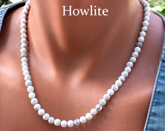Howlite Necklace • 6mm White Gemstone Beads Necklace • Howlite Jewelry • SD40