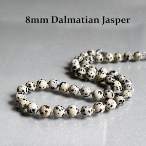 Dalmatian Jasper Necklace, 8mm Beaded Gemstone Necklace with Knots, 18 Inch Natural Stone Artisan Jewelry – Spotted Statement Gift • SD12