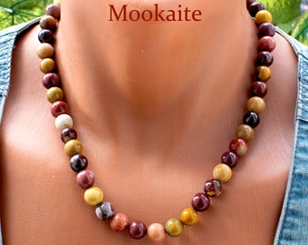 Collar de jaspe Mookaite • Joyería de piedras preciosas de colores de 10 mm • Collar terroso • SD40
